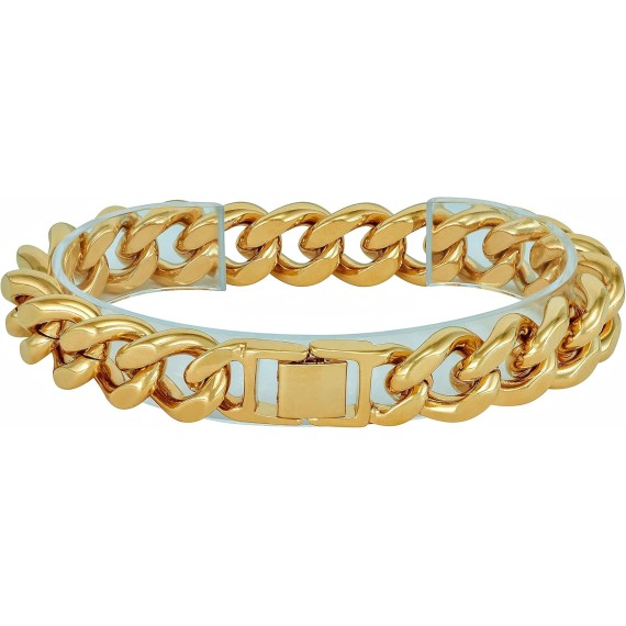 15mm Miami Curb Cuban Link Chain Bracelet 24k Real Gold Plated