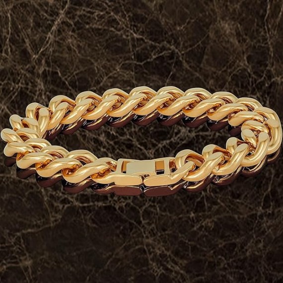 15mm Miami Curb Cuban Link Chain Bracelet 24k Real Gold Plated