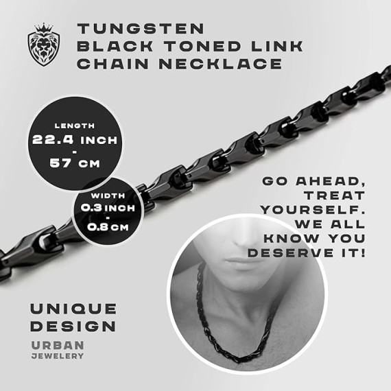 Stunning Men's Tungsten 22 Inches Black Toned Link Chain Necklace