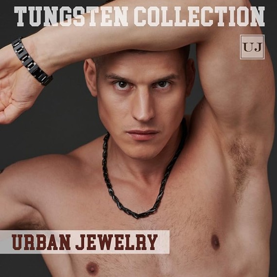 Stunning Men's Tungsten 22 Inches Black Toned Link Chain Necklace