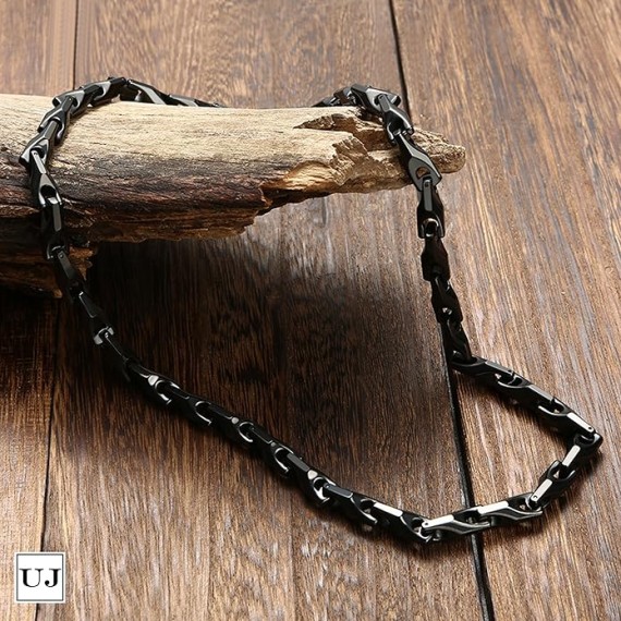 Stunning Men's Tungsten 22 Inches Black Toned Link Chain Necklace