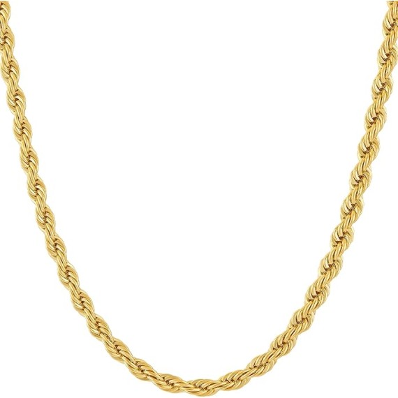 4mm Gold Rope Chain for Men & Women 24k Real Gold Plated Diamond Cut Gold Necklace 16 to 30 Inch