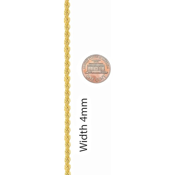 4mm Gold Rope Chain for Men & Women 24k Real Gold Plated Diamond Cut Gold Necklace 16 to 30 Inch