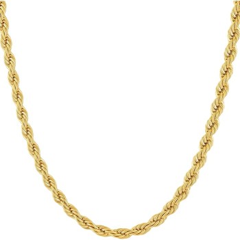 4mm Gold Rope Chain for Men & Women 24k Real Gold Plated Diamond Cut Gold Necklace 16 to 30 Inch