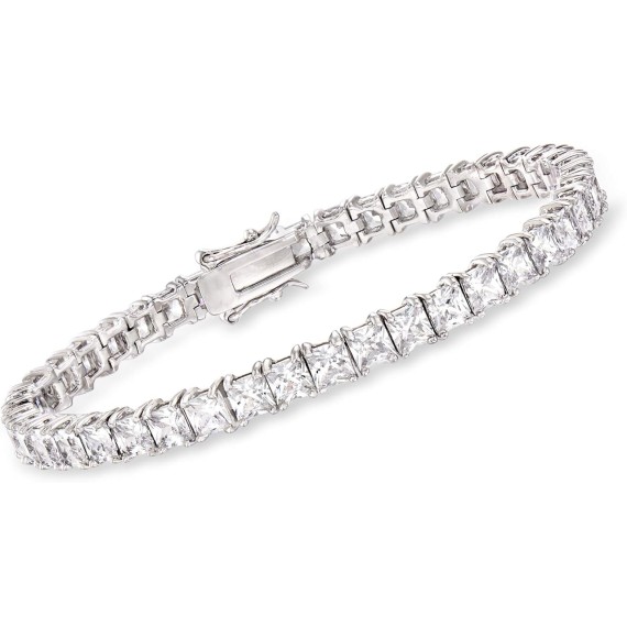 16.00 ct. t.w. Princess-Cut CZ Tennis Bracelet in Sterling Silver. 7 inches