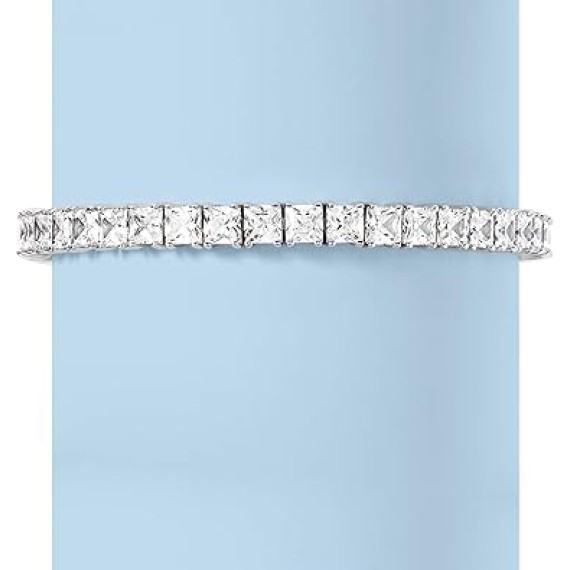 16.00 ct. t.w. Princess-Cut CZ Tennis Bracelet in Sterling Silver. 7 inches