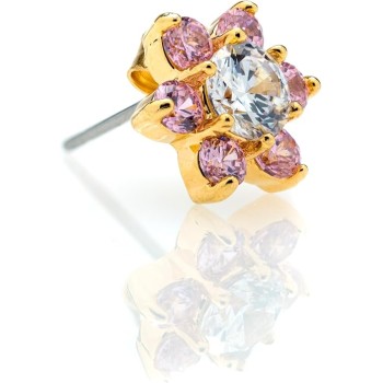 9mm Cubic Zirconia Flower Stud Earrings 24k Real Gold Plated