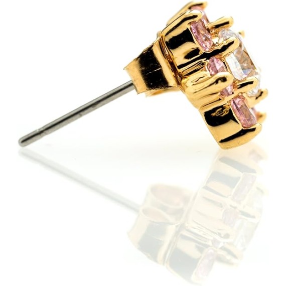 9mm Cubic Zirconia Flower Stud Earrings 24k Real Gold Plated