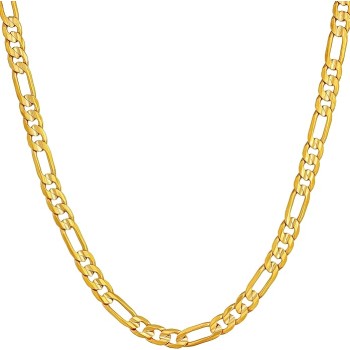 4mm Figaro Chain Necklace 24k Gold Plated for Men Women & Teens