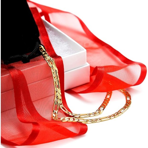 4mm Figaro Chain Necklace 24k Gold Plated for Men Women & Teens