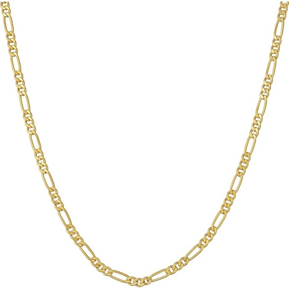 2.5mm Figaro Chain Necklace 24k Real Gold Plated Women and Men