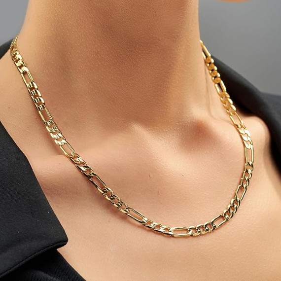 6mm Figaro Chain Necklace for Men and Women 24k Real Gold Plated