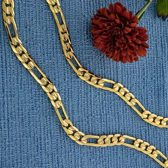 6mm Figaro Chain Necklace for Men and Women 24k Real Gold Plated