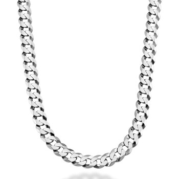 Solid 925 Sterling Silver Italian 9mm Solid Diamond-Cut Cuban Link Curb Chain Necklace For Men, Made in Italy