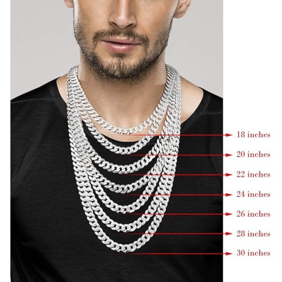 Solid 925 Sterling Silver Italian 9mm Solid Diamond-Cut Cuban Link Curb Chain Necklace For Men, Made in Italy