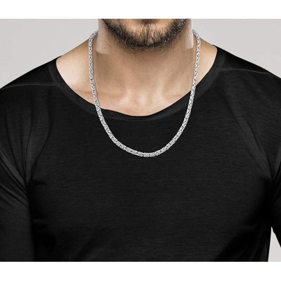 Italian 925 Sterling Silver 4.5mm Round Byzantine Link Chain Necklace for Women Men, Handmade in Italy