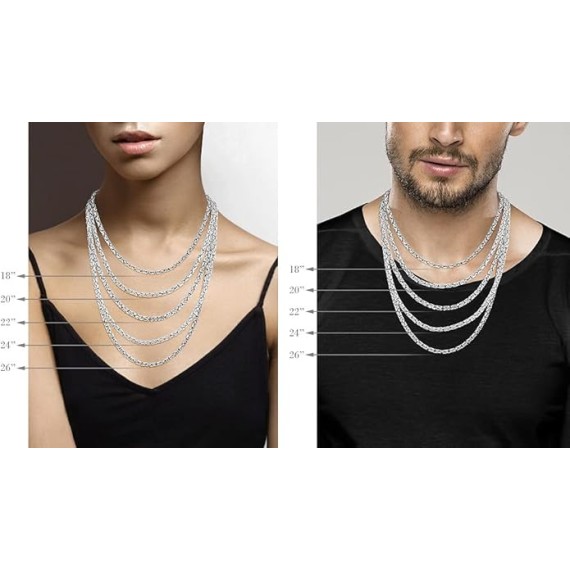 Italian 925 Sterling Silver 4.5mm Round Byzantine Link Chain Necklace for Women Men, Handmade in Italy