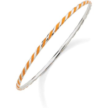 Sterling Silver Stackable Expressions Twisted Orange Enamel Bangle