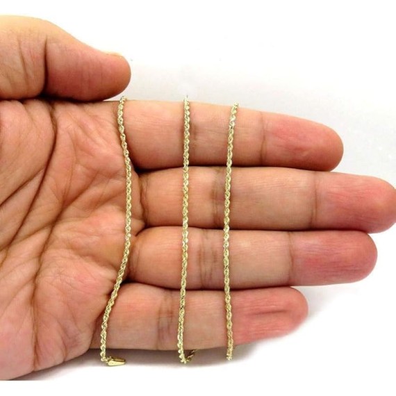 10K Gold 1.5MM Diamond Cut Rope Chain Necklace For Men and Women- Braided Twist Chain Necklace, 10K Gold Necklace, 10 Karat Gold Chain, Sizes 16-30