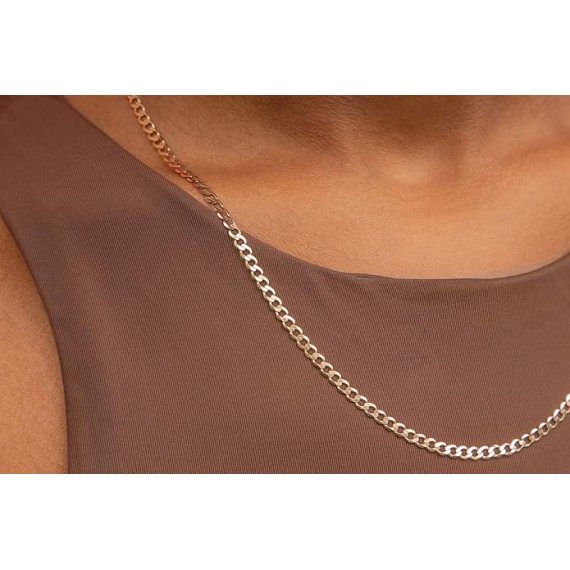 10K Gold Unisex 2.2mm Italian Cuban Curb Link Chain Necklace- 10K Necklaces, 10 Karat Gold Chain, 16" 18" 20" 22" 24" 26" 28" 30"