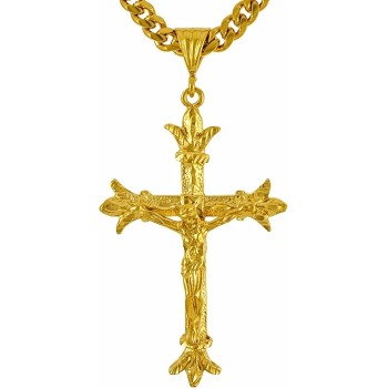 Saint Thomas Cross Necklace 24k Real Gold Plated Jumbo Size