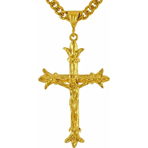 Saint Thomas Cross Necklace 24k Real Gold Plated Jumbo Size