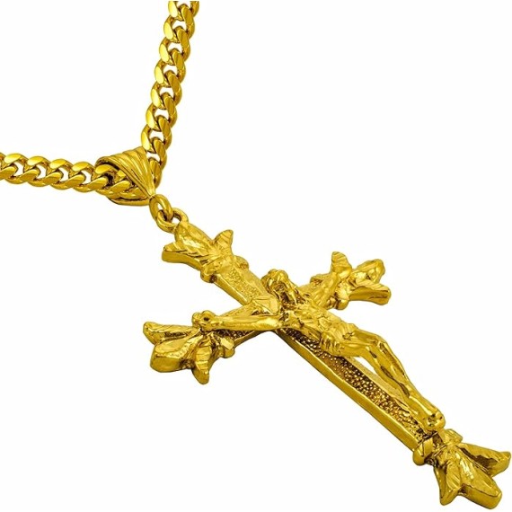Saint Thomas Cross Necklace 24k Real Gold Plated Jumbo Size