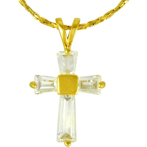 Small Cubic Zirconia Cross Necklace 24k Gold Plated Women & Men
