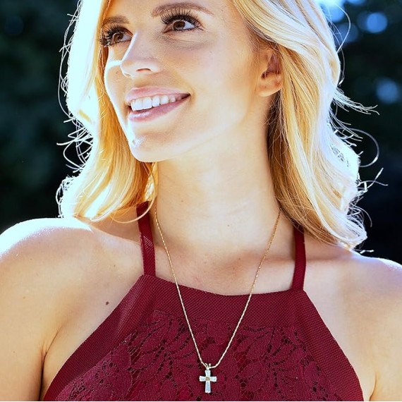 Small Cubic Zirconia Cross Necklace 24k Gold Plated Women & Men