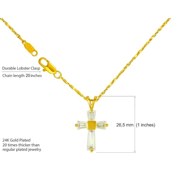 Small Cubic Zirconia Cross Necklace 24k Gold Plated Women & Men