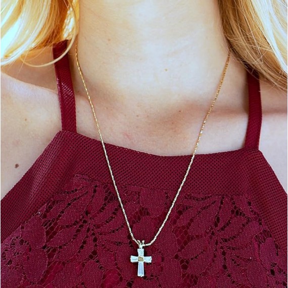 Small Cubic Zirconia Cross Necklace 24k Gold Plated Women & Men