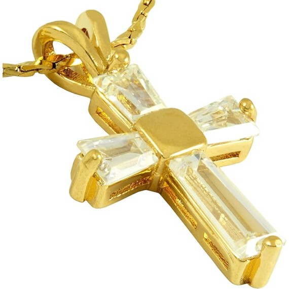 Small Cubic Zirconia Cross Necklace 24k Gold Plated Women & Men