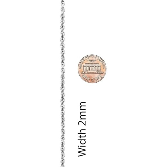 2mm Gold Rope Chain for Men & Women 24k Real Gold Plated Diamond Cut Gold Necklace for Women & Necklace for Men 14 to 36 Inch | Gold | White Gold