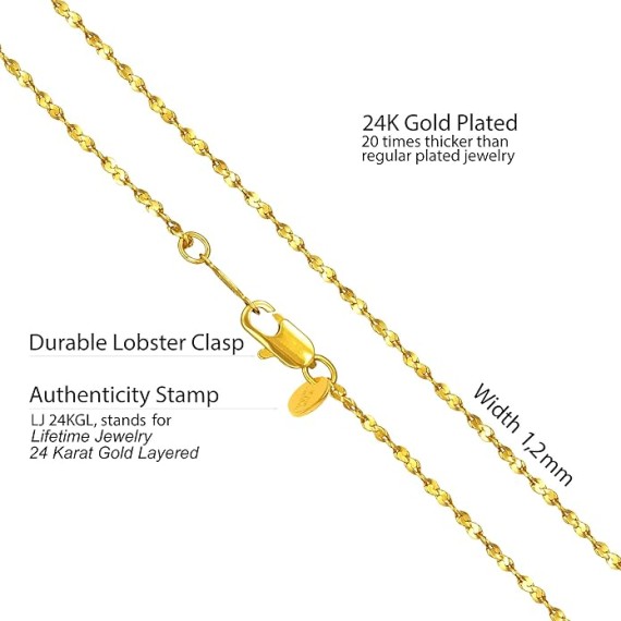 1.2mm Twisted Nugget Chain Necklace 24k Real Gold Plated