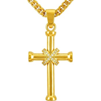 Large CZ Cross Necklaces for Men & Women 24k Real Gold Plated