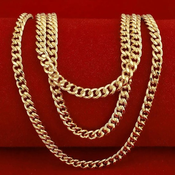 3mm Curb Link Chain Necklace for Women and Men 24k Gold Plated