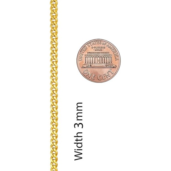 3mm Curb Link Chain Necklace for Women and Men 24k Gold Plated