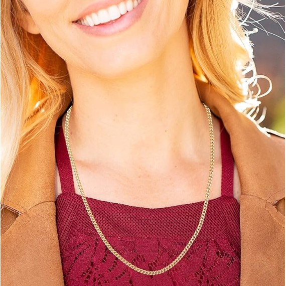 2.2mm Curb Link Chain Necklace for Women & Men 24k Gold Plated