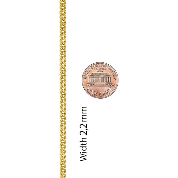 2.2mm Curb Link Chain Necklace for Women & Men 24k Gold Plated