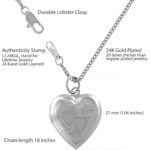 Two Hearts Locket Necklace That Holds Pictures 24k Gold Plated