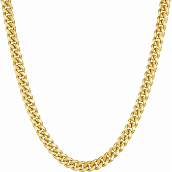 4.5mm Cuban Link Chain Necklace for Women & Men 24k Gold Plated
