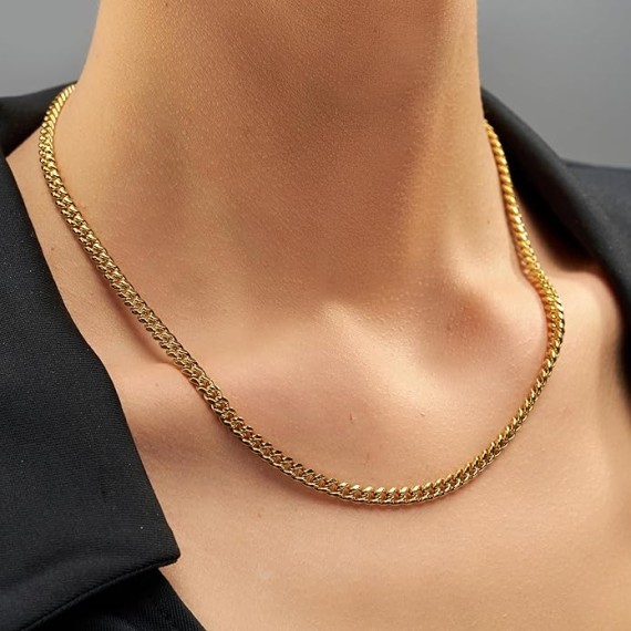 4.5mm Cuban Link Chain Necklace for Women & Men 24k Gold Plated