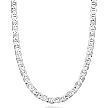 Solid 925 Sterling Silver Italian 6mm Diamond-Cut Solid Flat Mariner Link Chain Necklace for Women Men, Made in Italy