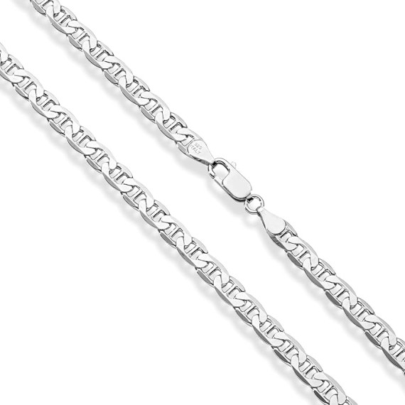 Solid 925 Sterling Silver Italian 6mm Diamond-Cut Solid Flat Mariner Link Chain Necklace for Women Men, Made in Italy