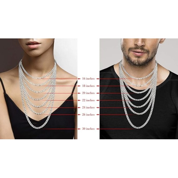 Solid 925 Sterling Silver Italian 6mm Diamond-Cut Solid Flat Mariner Link Chain Necklace for Women Men, Made in Italy