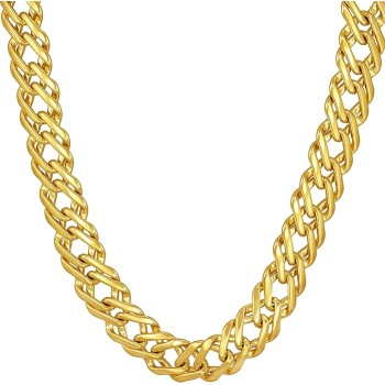 7.7mm Venetian Chain Necklace for Women & Teen 24k Gold Plated