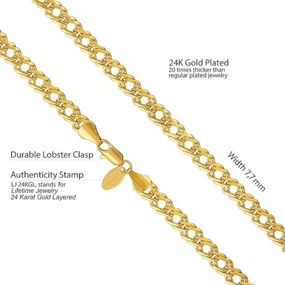 7.7mm Venetian Chain Necklace for Women & Teen 24k Gold Plated