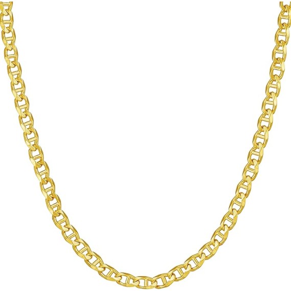 3mm Mariner Link Chain Necklace for Women & Men 24k Gold Plated