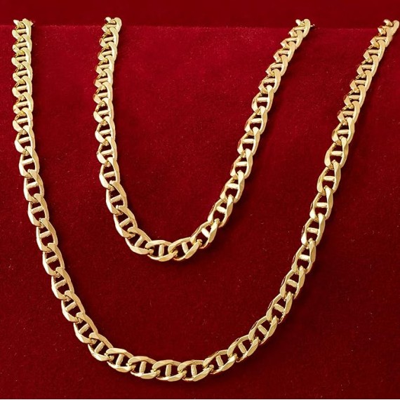 3mm Mariner Link Chain Necklace for Women & Men 24k Gold Plated
