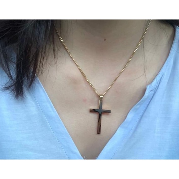 24K Gold Chain Style Cross Pendant Necklace Solid Clasp for Men, Husband, Thin for Charms Miami Cuban Link Diamond Cut